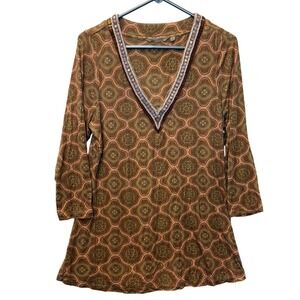 Soft Surroundings‎ Lillia Size Medium Tunic Top Beaded Neckline Tile Print
